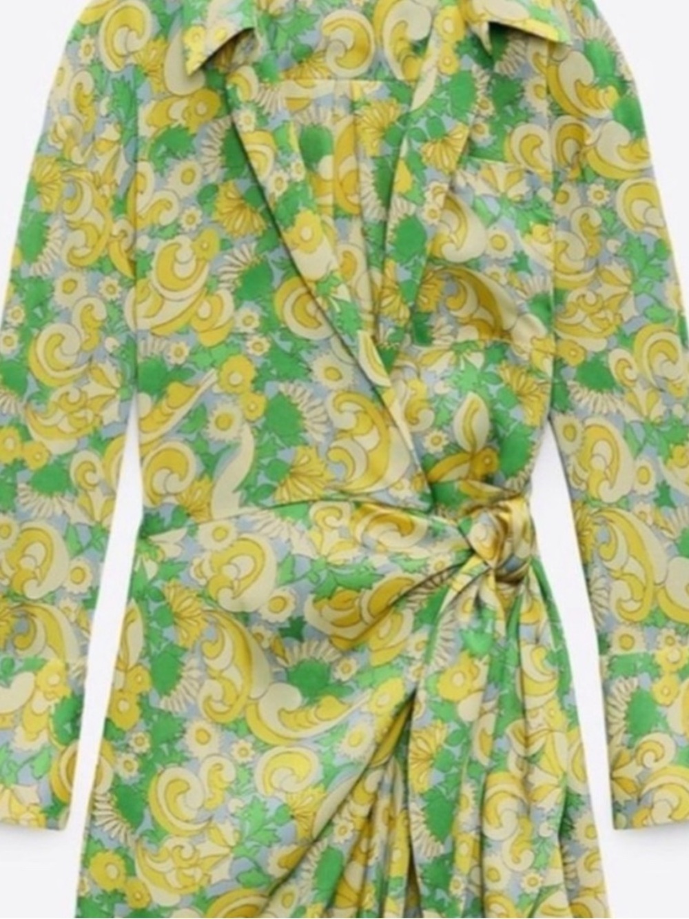 Zara Green & Yellow Floral Wrap Mini Dress Size Medium